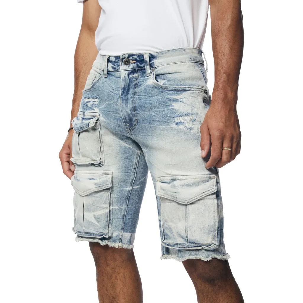 Rip & Repair Cargo Jean Shorts - Bergen Blue