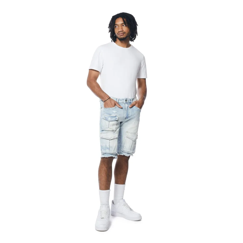 Rip & Repair Cargo Jean Shorts - Santorini Blue