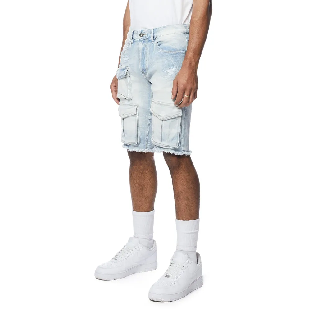 Rip & Repair Cargo Jean Shorts - Santorini Blue