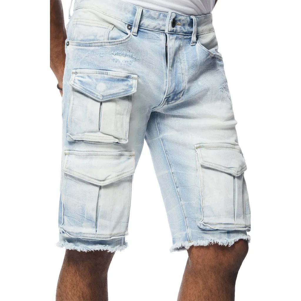 Rip & Repair Cargo Jean Shorts - Santorini Blue