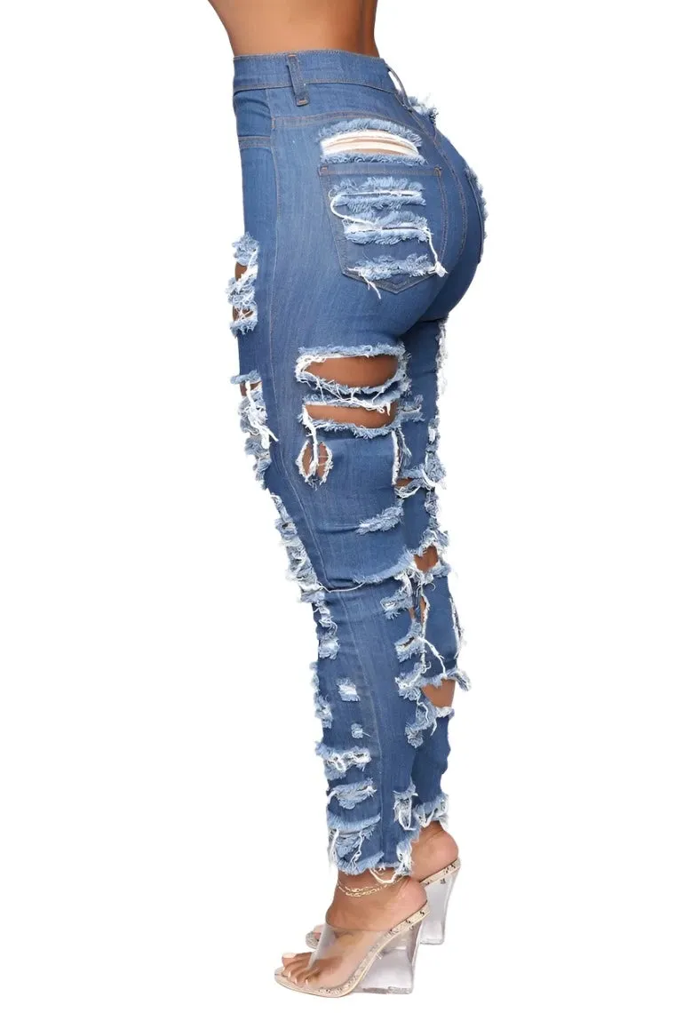 Ripped Torn Stretch Skinny Jeans