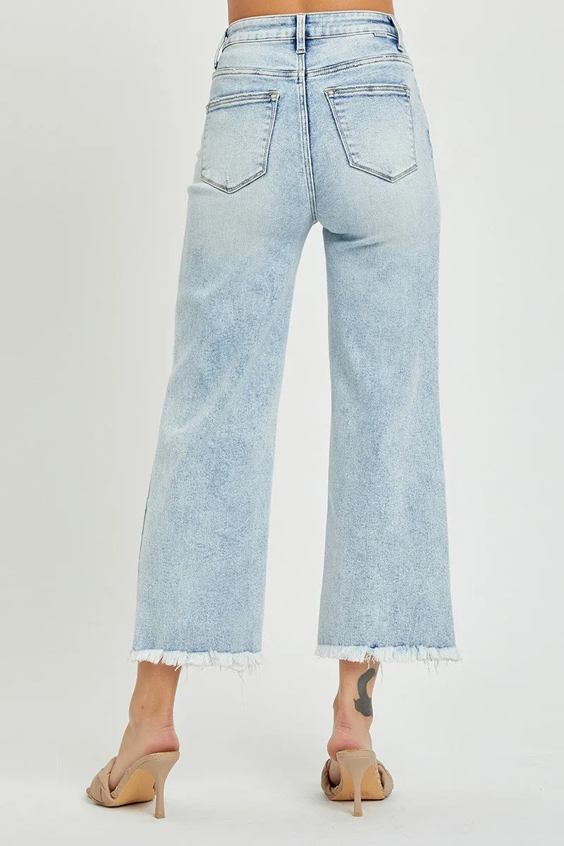 Risen Jeans -High Rise Frayed Ankle Wide Jeans - RDP5511