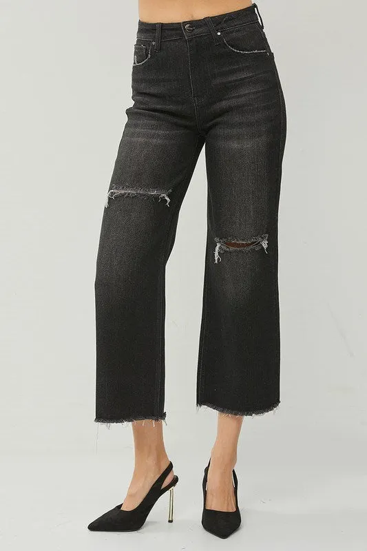 Risen Jeans -High Rise Frayed Ankle Wide Jeans - RDP5511