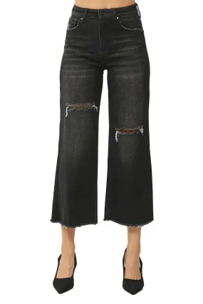 Risen Jeans -High Rise Frayed Ankle Wide Jeans - RDP5511