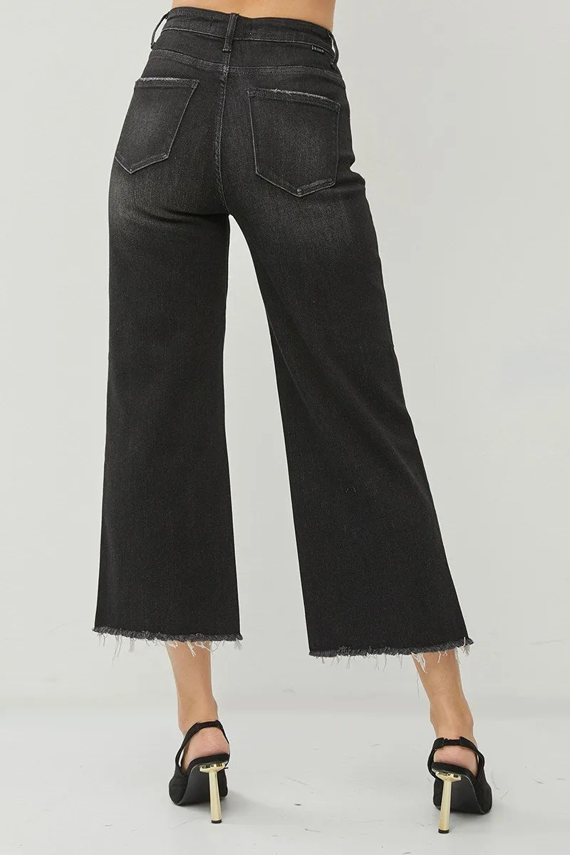 Risen Jeans -High Rise Frayed Ankle Wide Jeans - RDP5511