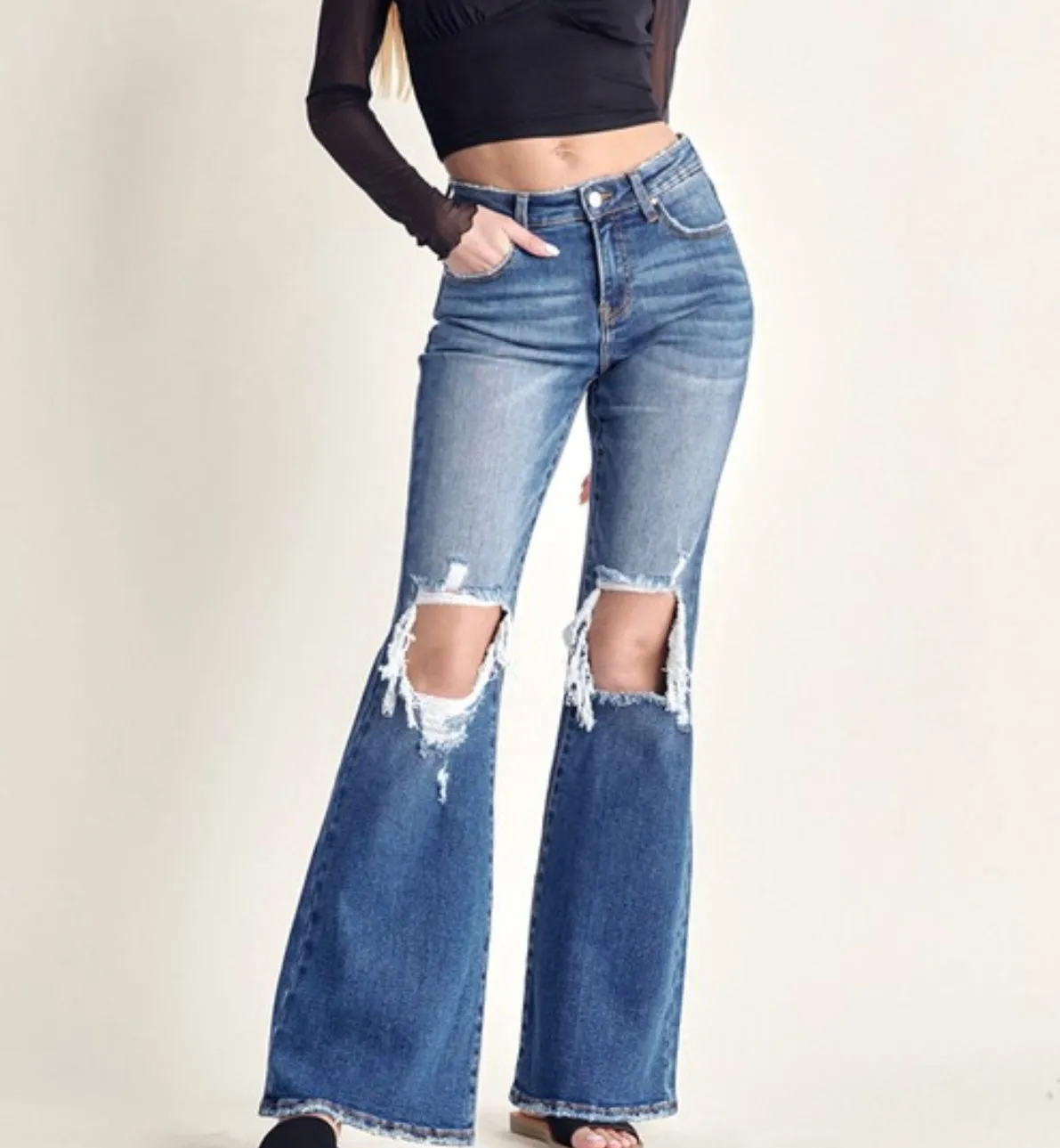 Risen Mid-Rise Flare Jeans