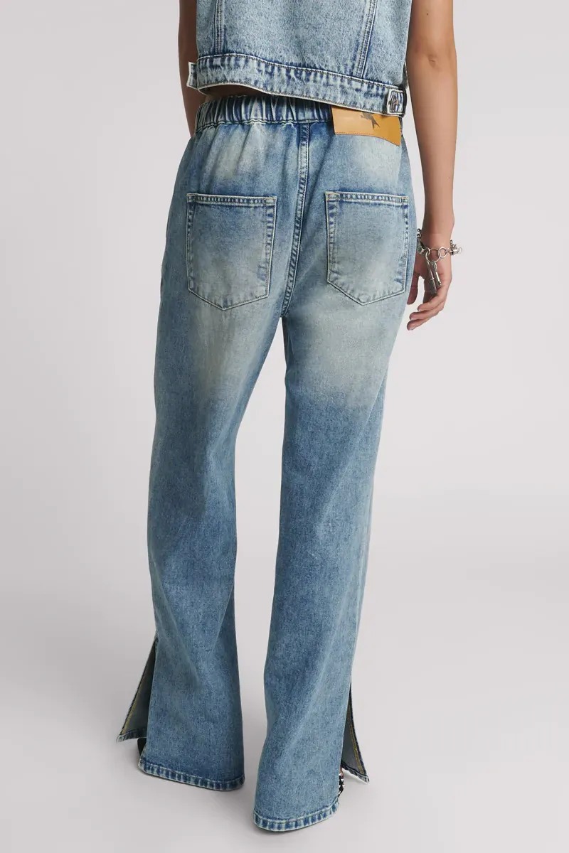 Roadhouse Wide Leg Drawstring Denim Jeans in Sunset Blue