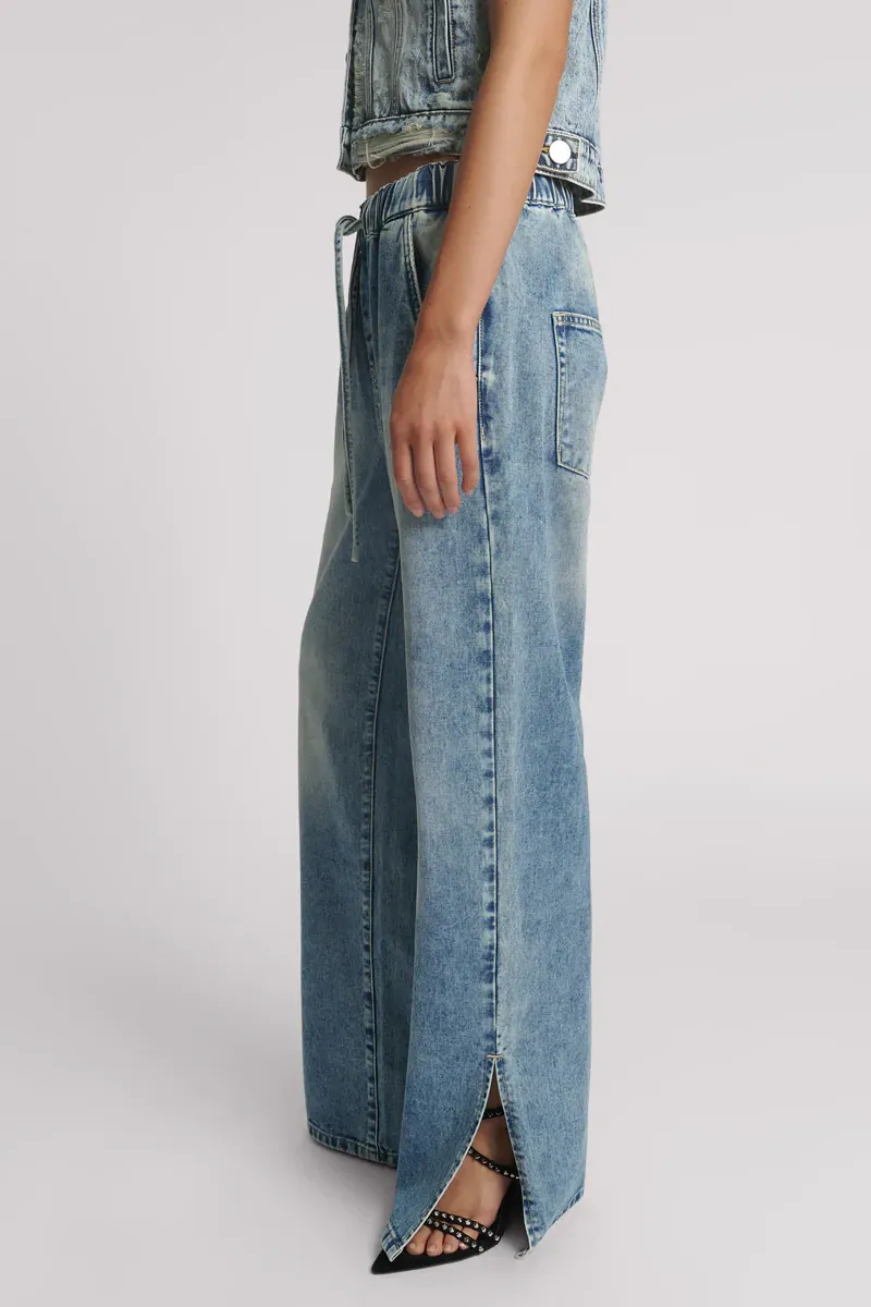 Roadhouse Wide Leg Drawstring Denim Jeans in Sunset Blue