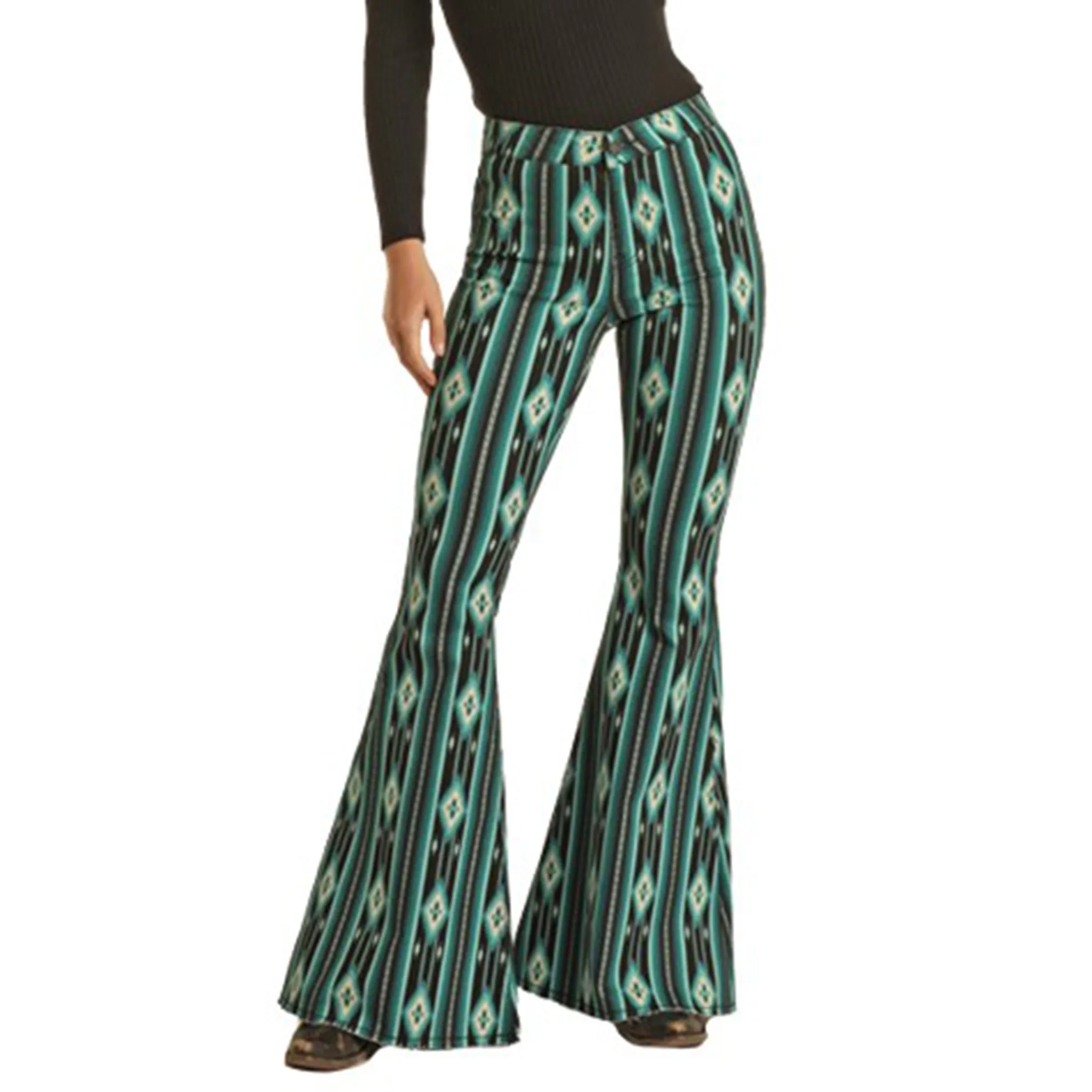 Rock & Roll Women's Teal/Black Stretch Bellbottoms