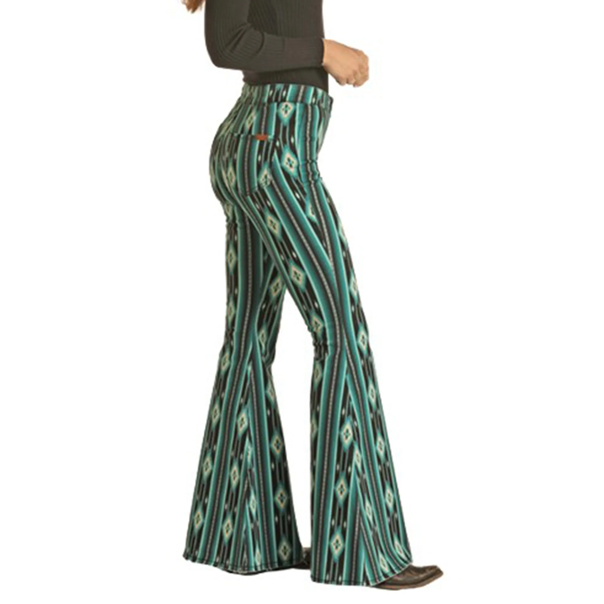 Rock & Roll Women's Teal/Black Stretch Bellbottoms