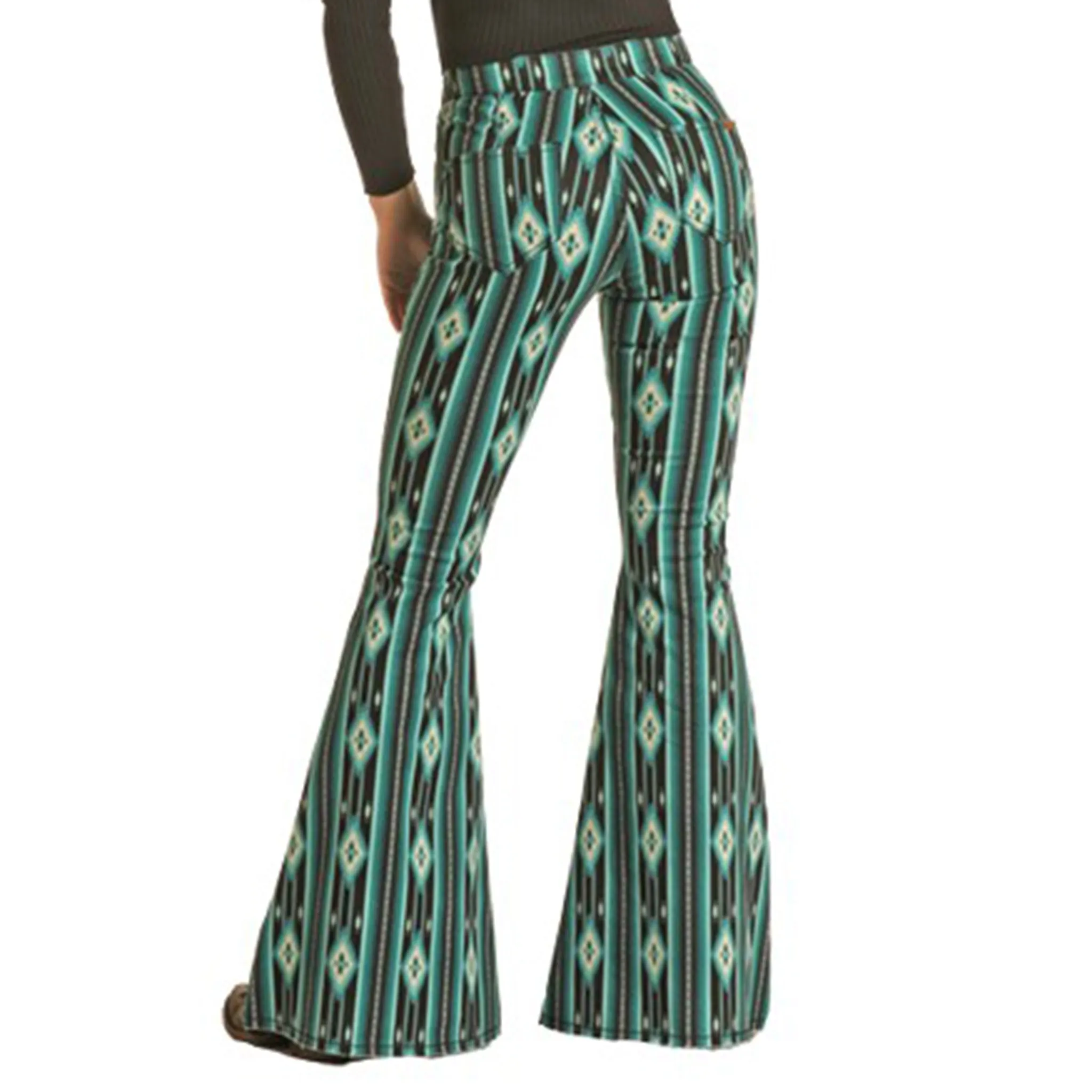 Rock & Roll Women's Teal/Black Stretch Bellbottoms