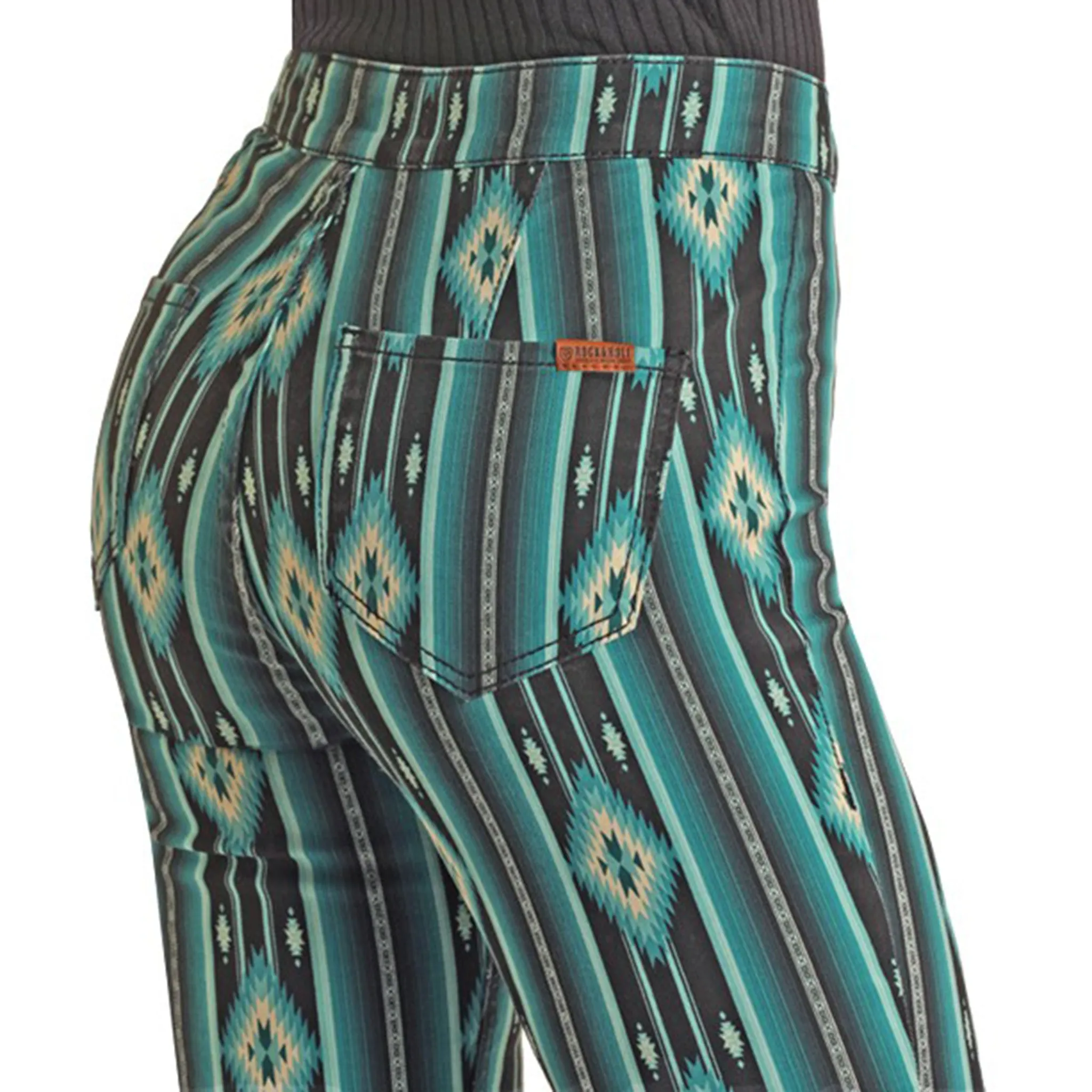 Rock & Roll Women's Teal/Black Stretch Bellbottoms