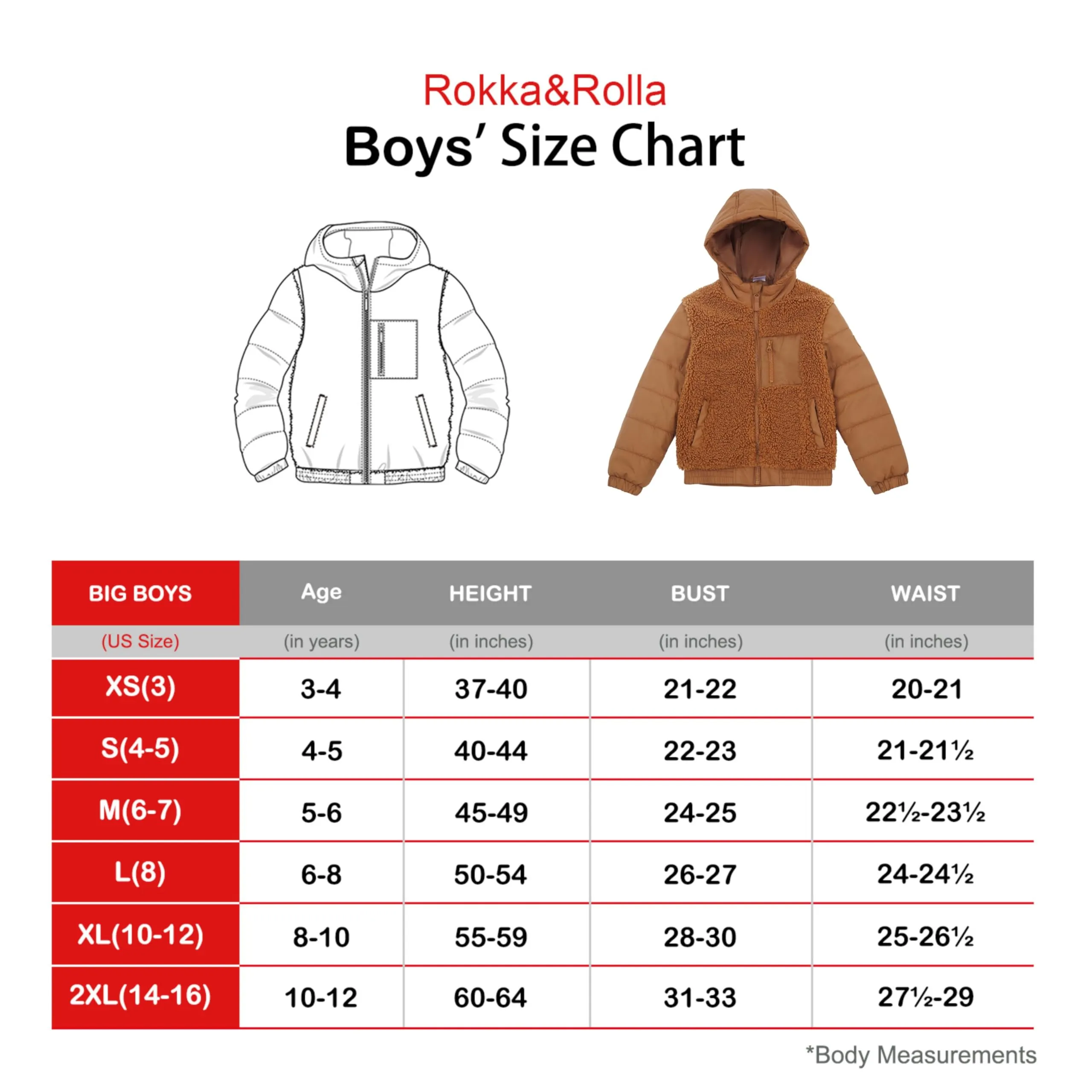 Rokka&Rolla Boys' Water-Resistant Teddy Sherpa Puffer Jacket