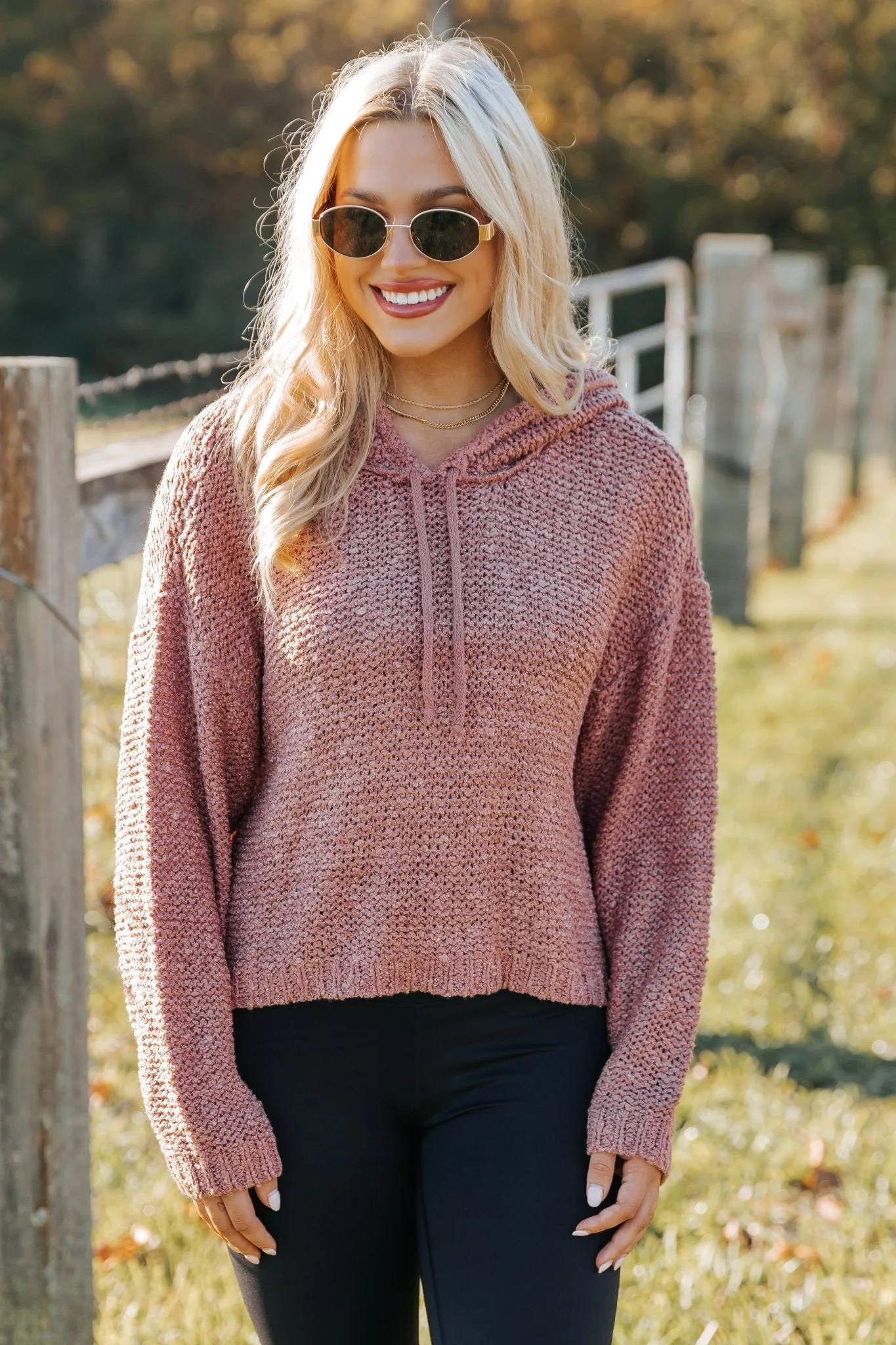 Rose Textured Hooded Sweater - FINAL SALE