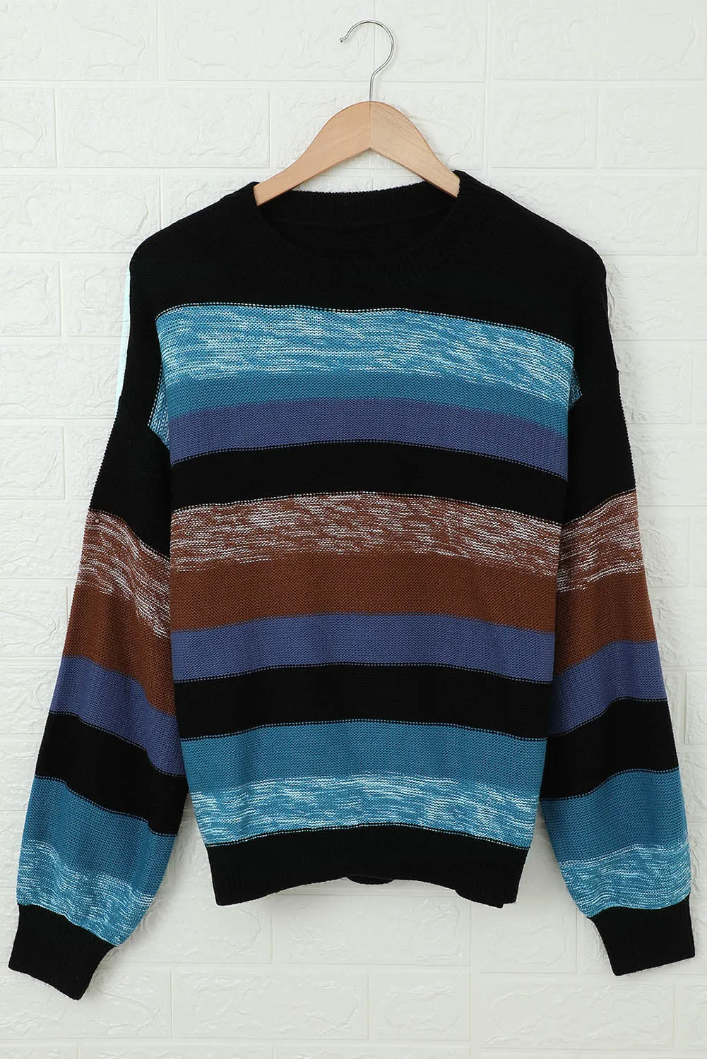 Round Neck Contrast Striped Drop Shoulder Sweater