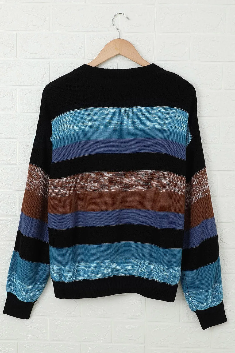 Round Neck Contrast Striped Drop Shoulder Sweater