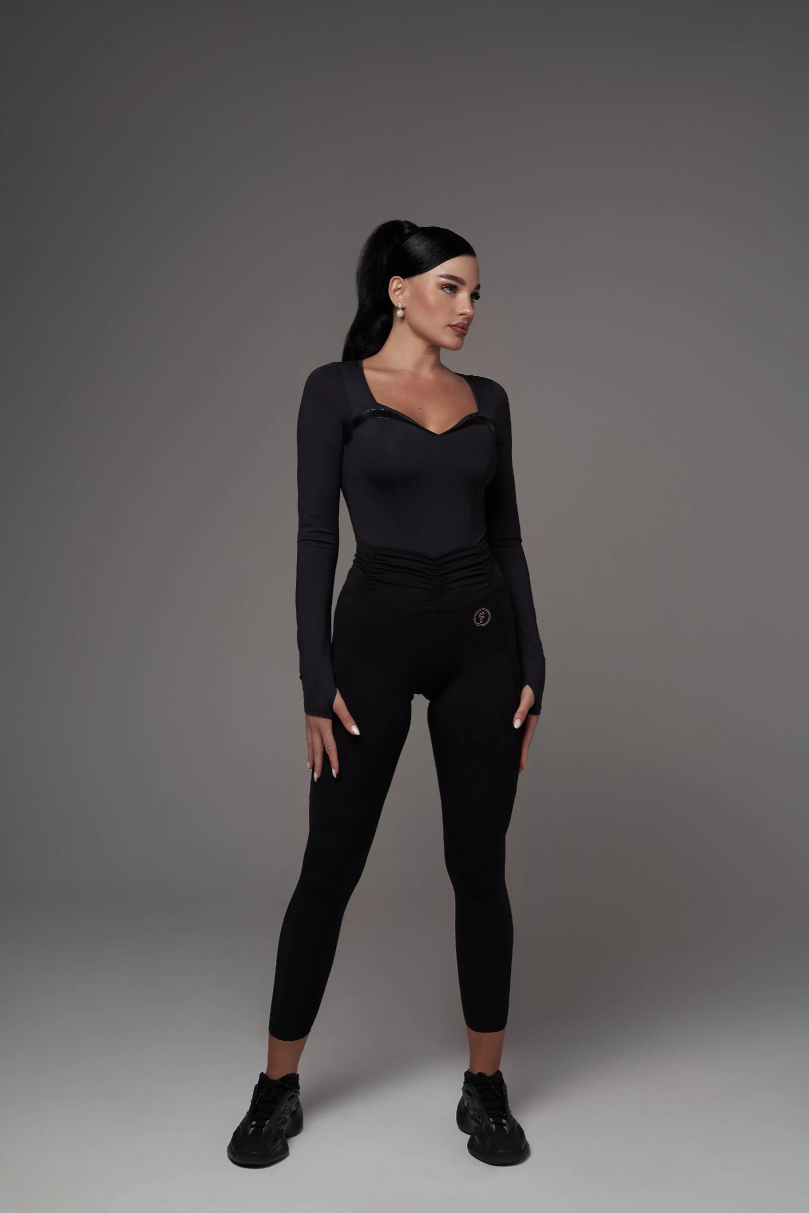 Ruched Waistband Leggings - Classic Black