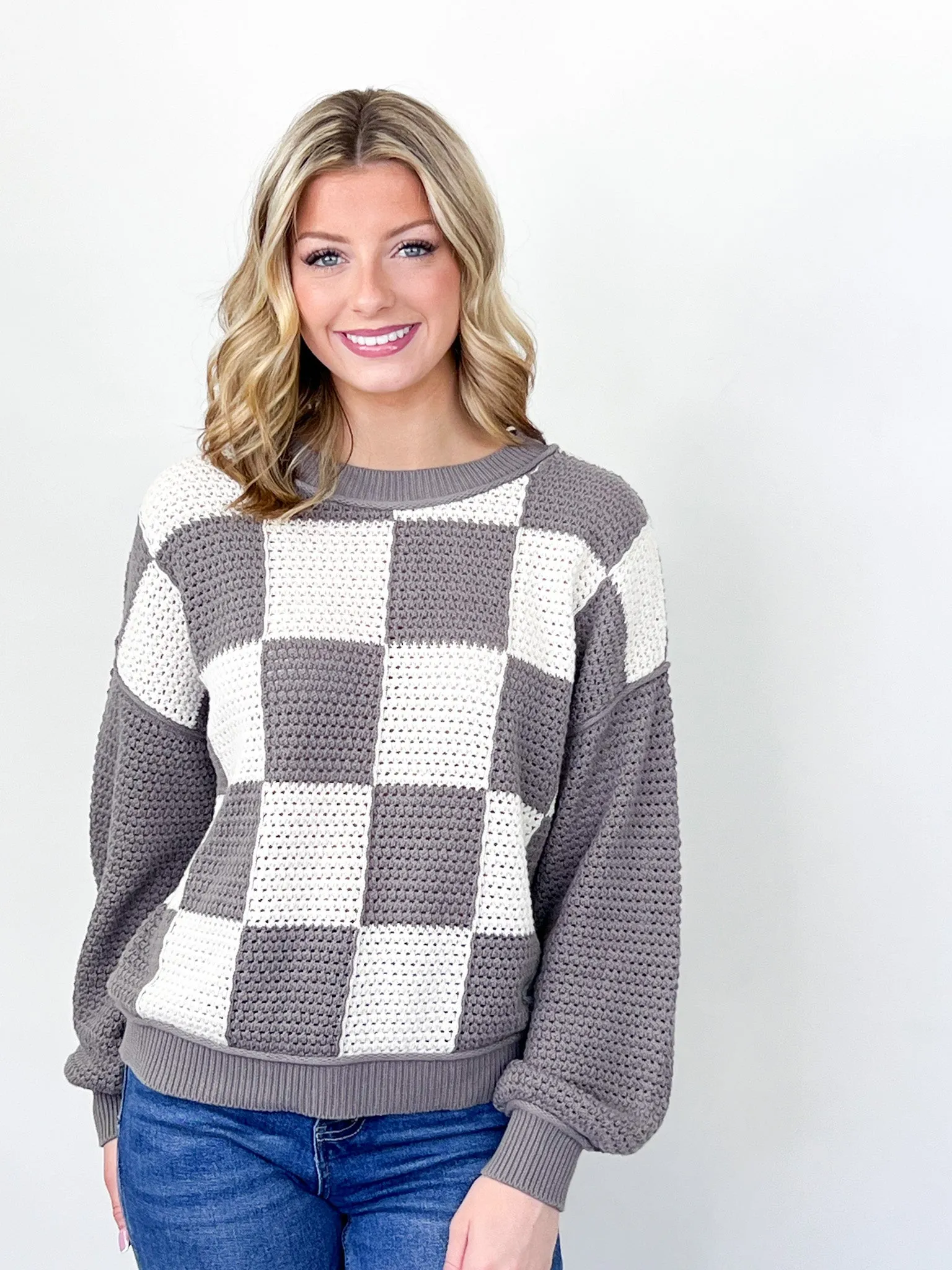 Rudy - Checkered Knit Long Sleeve Sweater