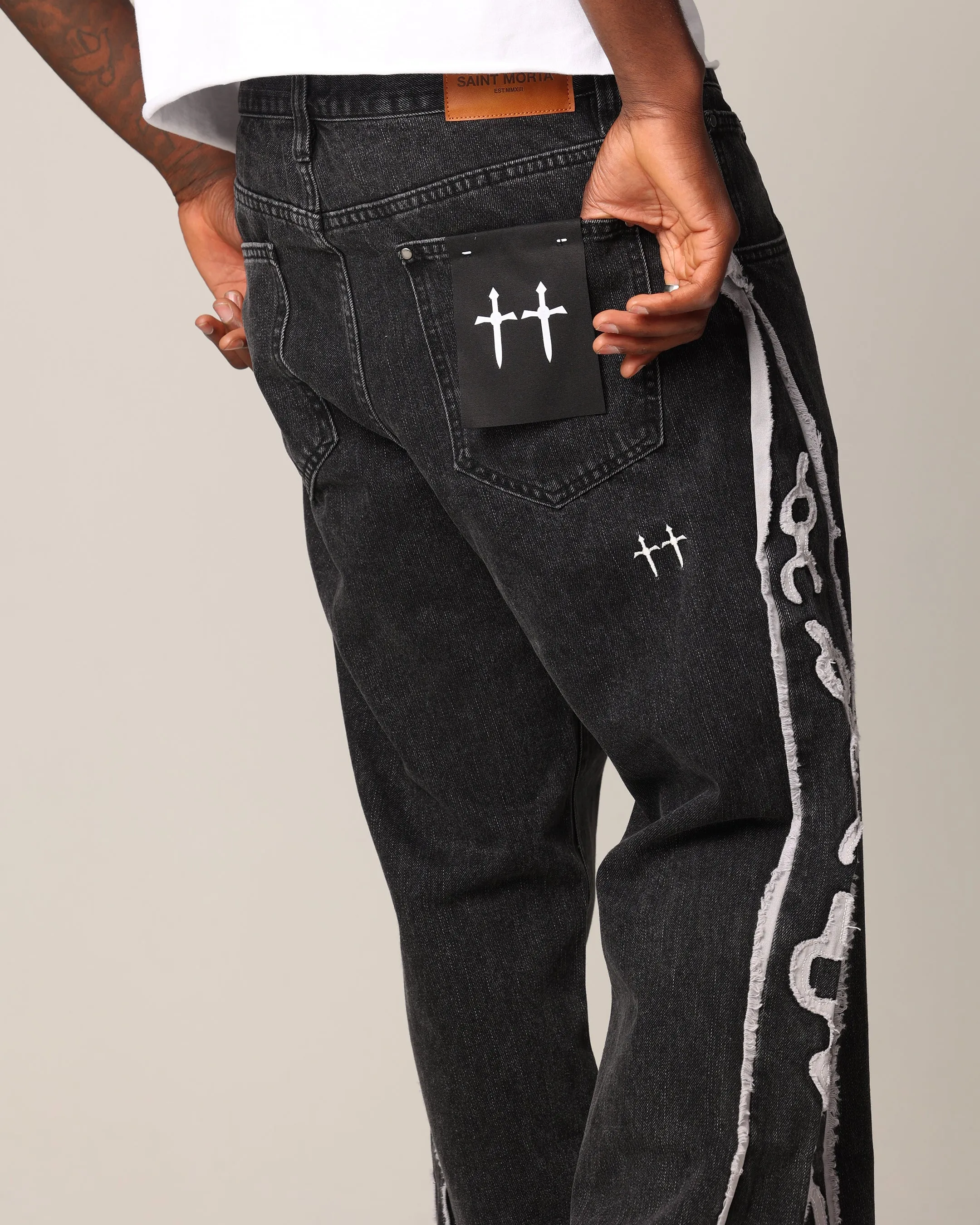 Saint Morta Holy Ghost Flared Jeans Black Wash