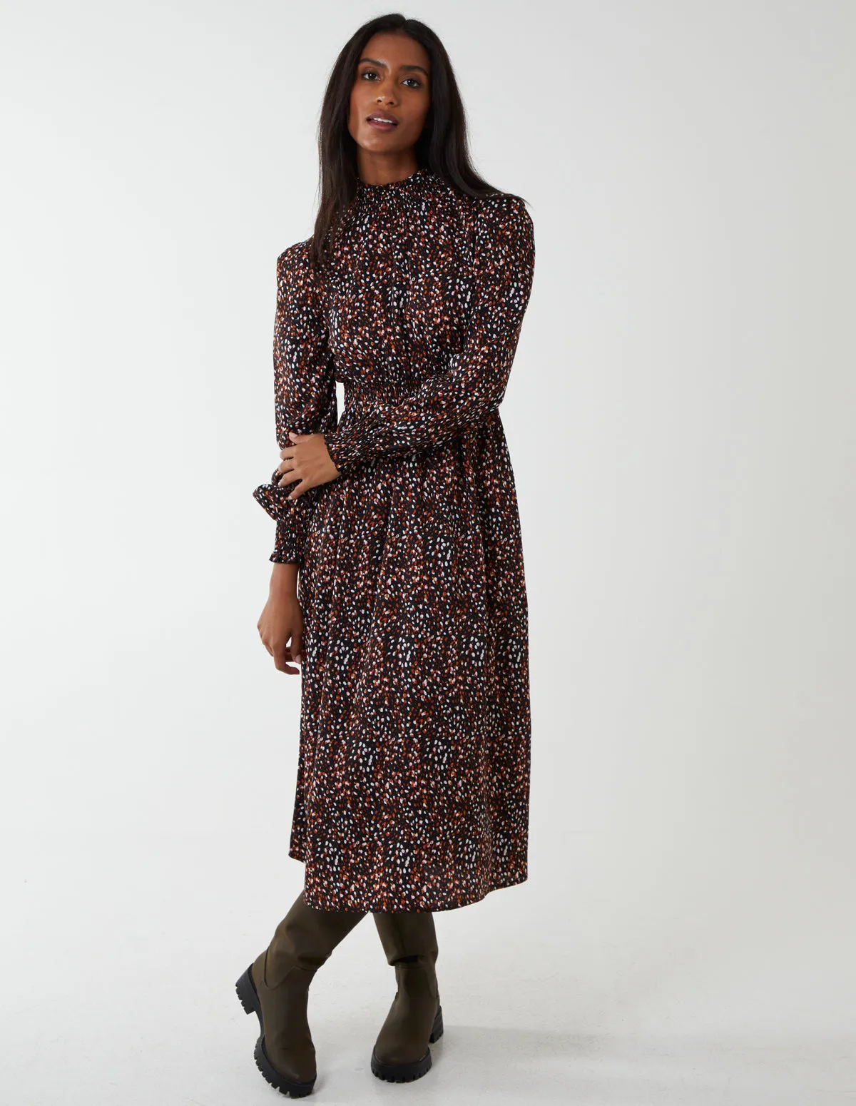 Shirred Midi Dress