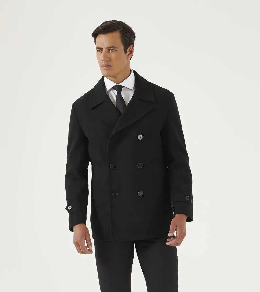 Skopes Men Big Size Double Breasted Wool Blend Coat In Black Size Small To 4Xl