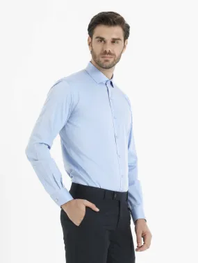 Slim Fit Plain Cotton Blend Light Blue Dress Shirt