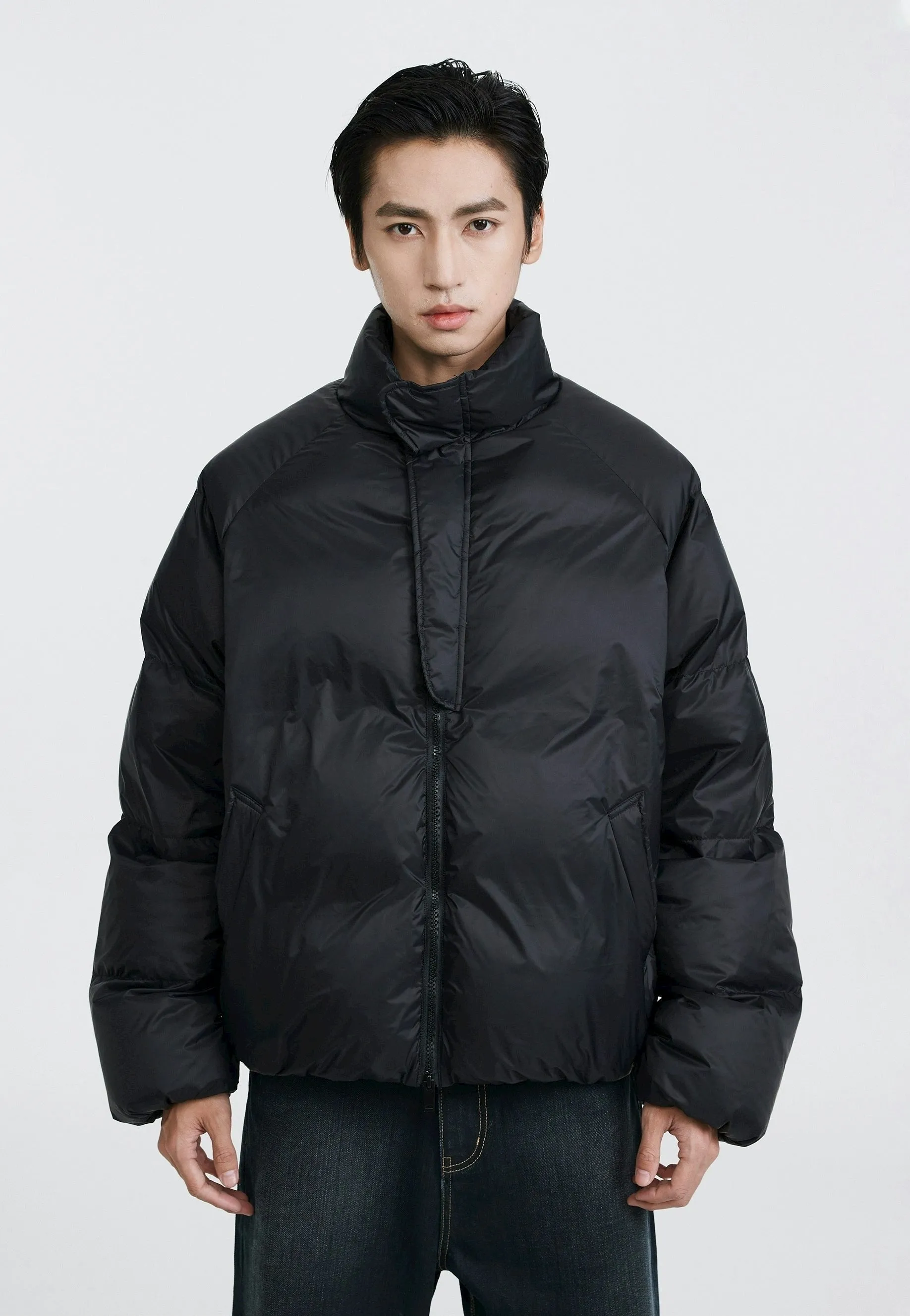 Slim Padded Puffer Jacket with High Collar