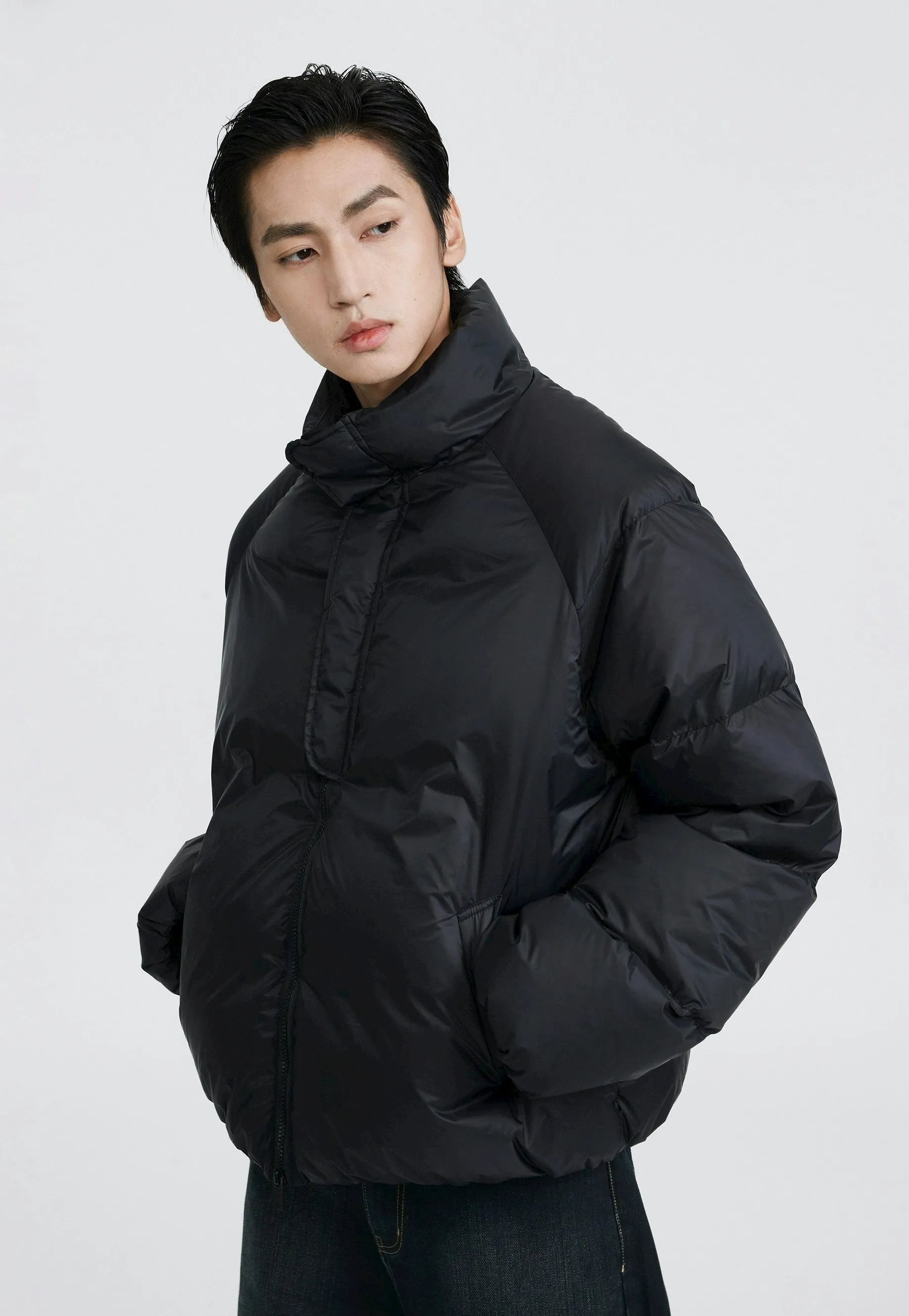 Slim Padded Puffer Jacket with High Collar