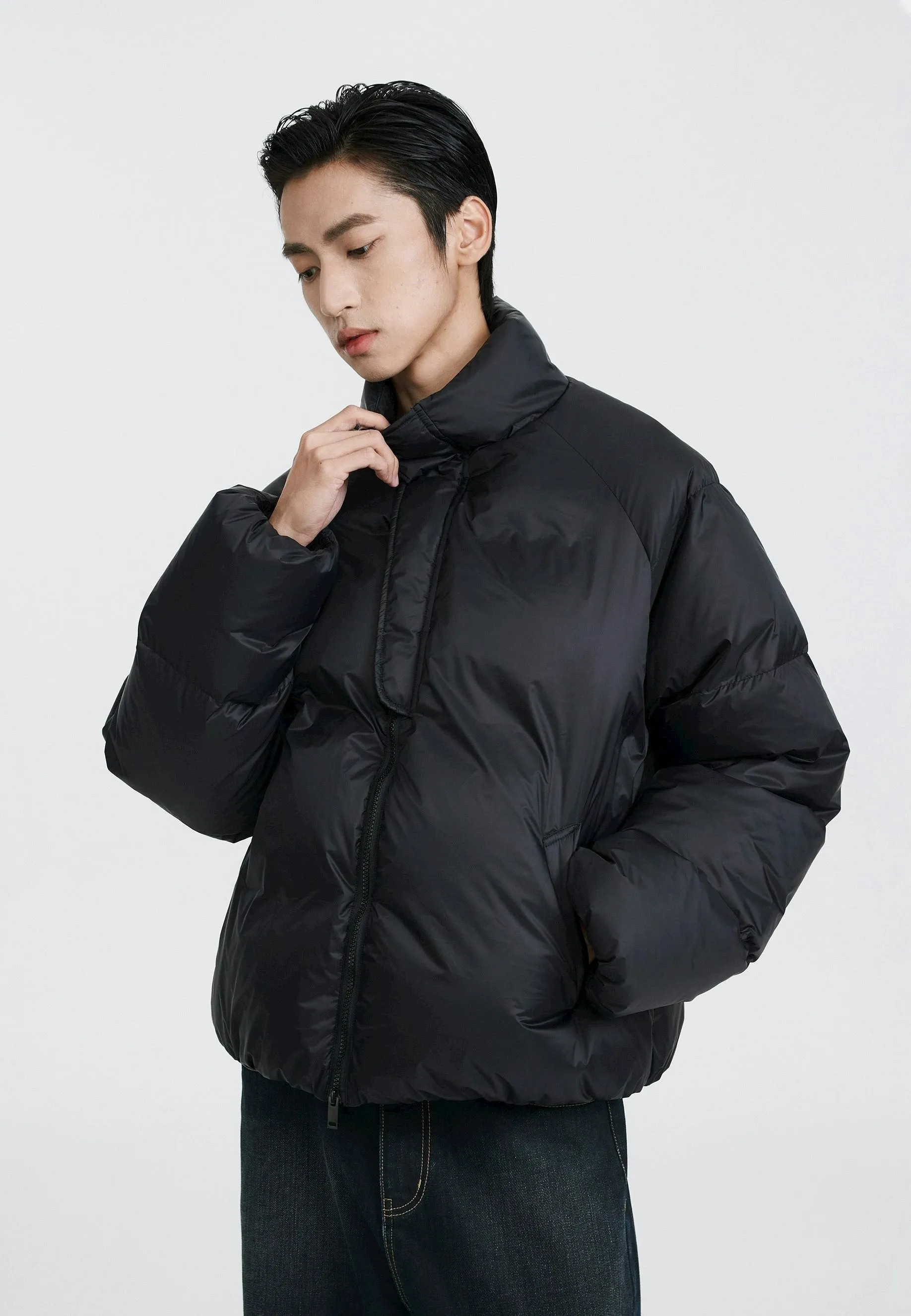 Slim Padded Puffer Jacket with High Collar