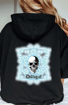 Smokey Blue Rose Skull Pullover Hoodie