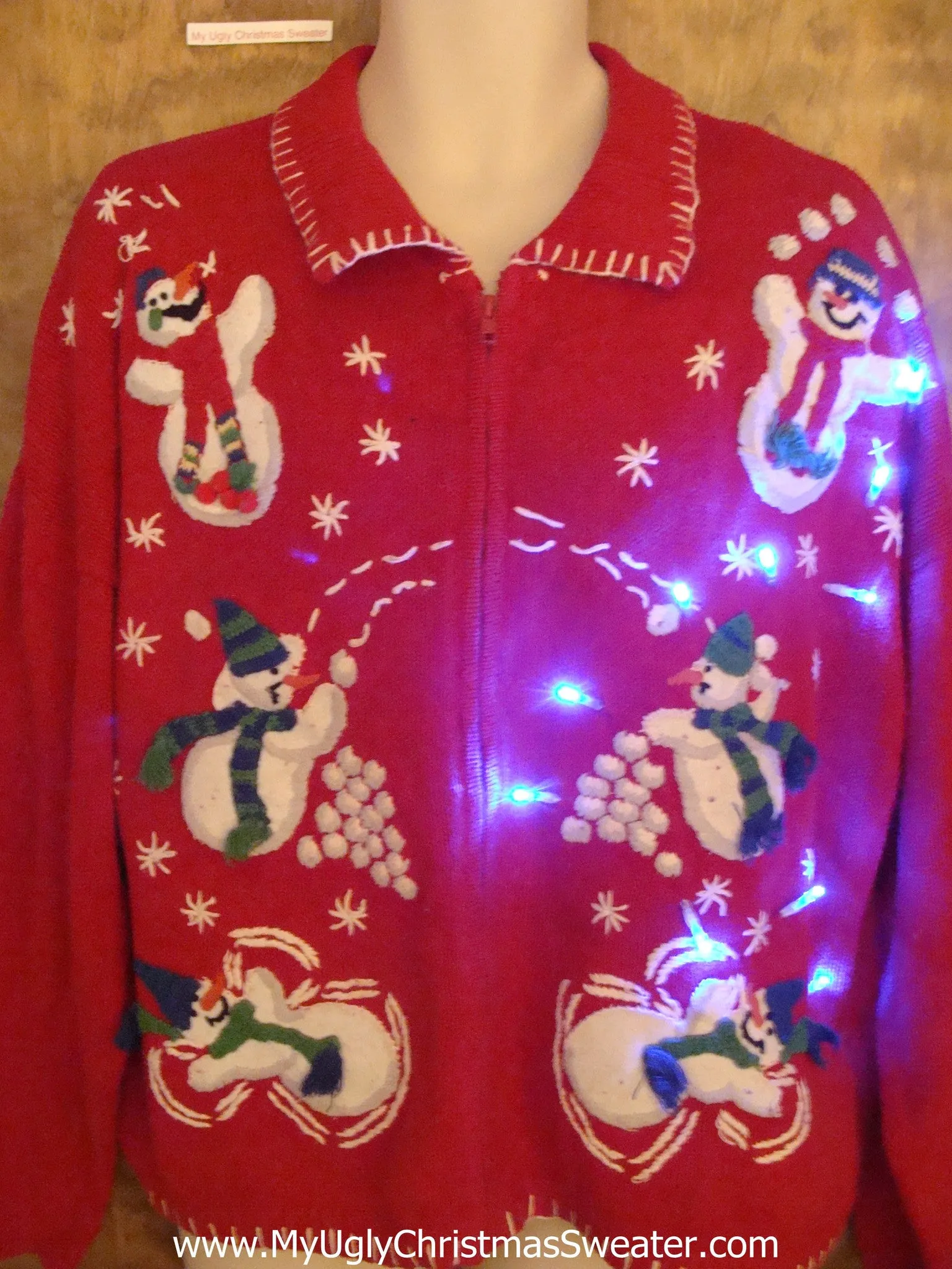 Snowball Juggling Snowmen 80s Light Up Ugly Xmas Sweater