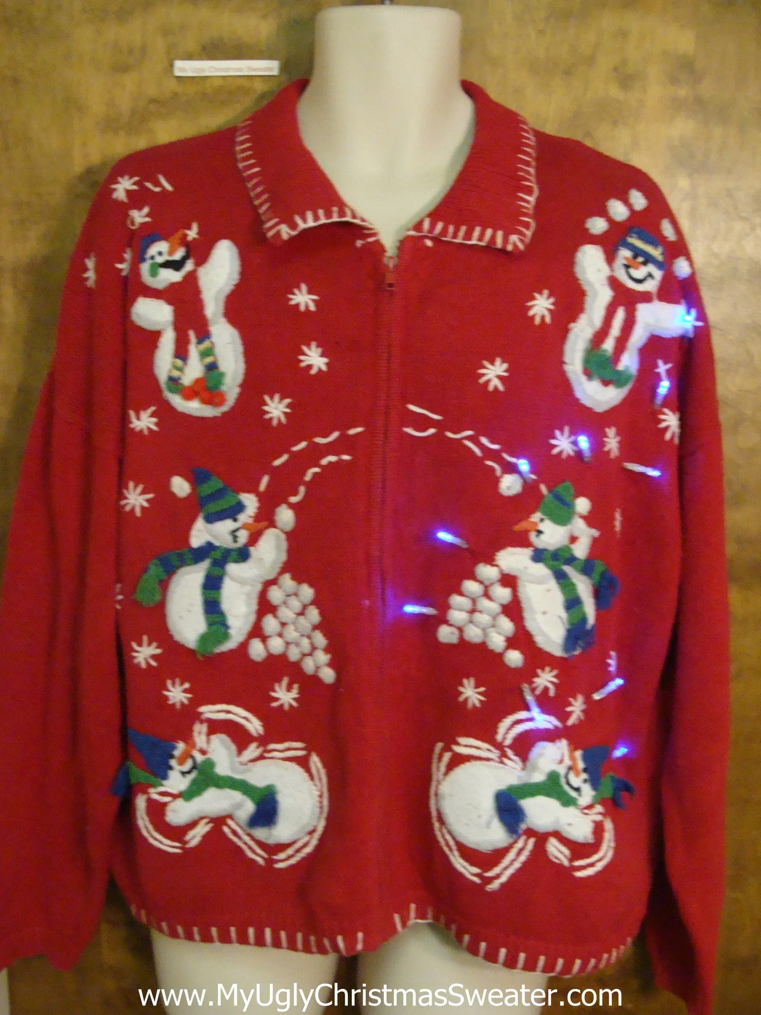 Snowball Juggling Snowmen 80s Light Up Ugly Xmas Sweater