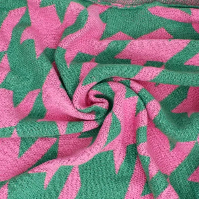 Sorority Houndstooth Knit Pink Green Cardigan