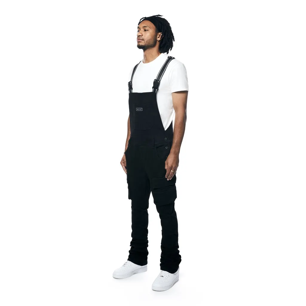 Stacked Utility Denim Overalls - Jet Black