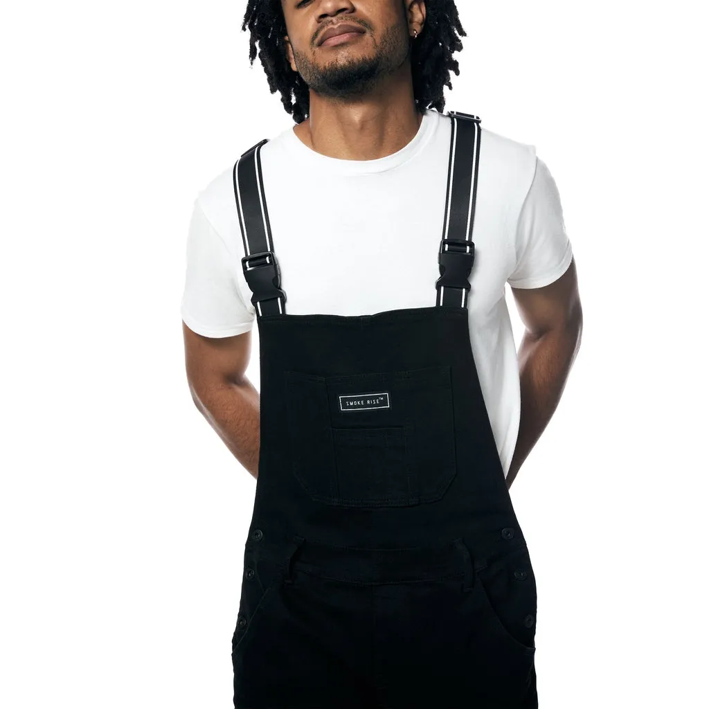 Stacked Utility Denim Overalls - Jet Black