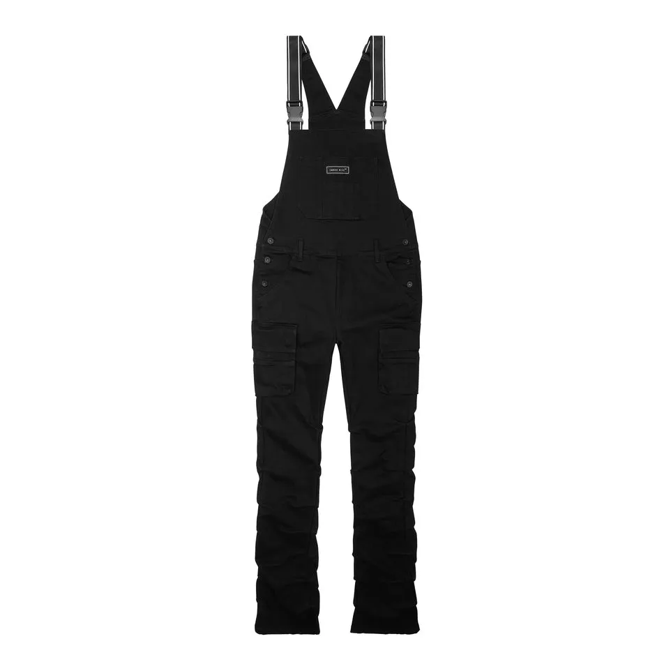 Stacked Utility Denim Overalls - Jet Black