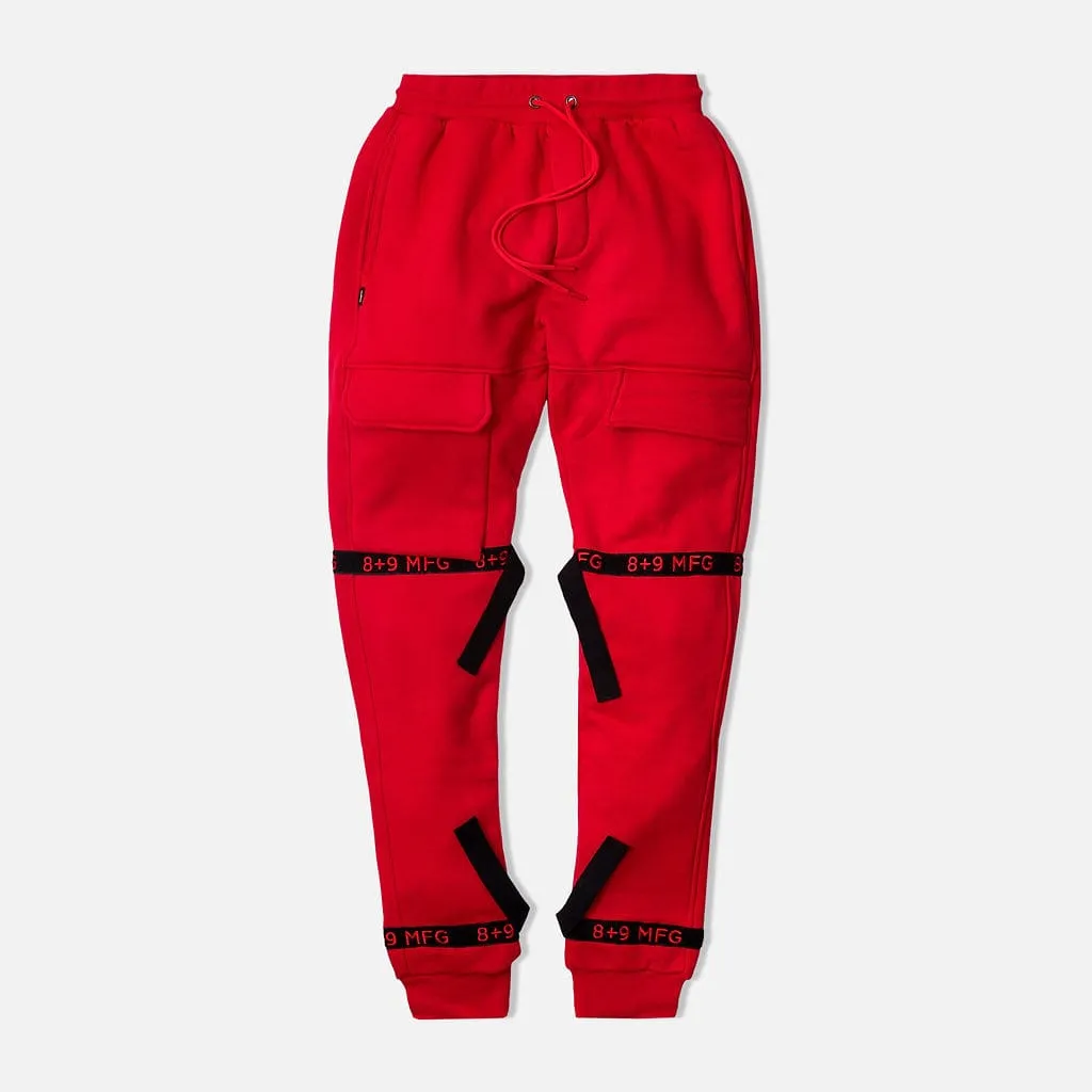 Strapped Up Slim Fleece Sweatpants Red