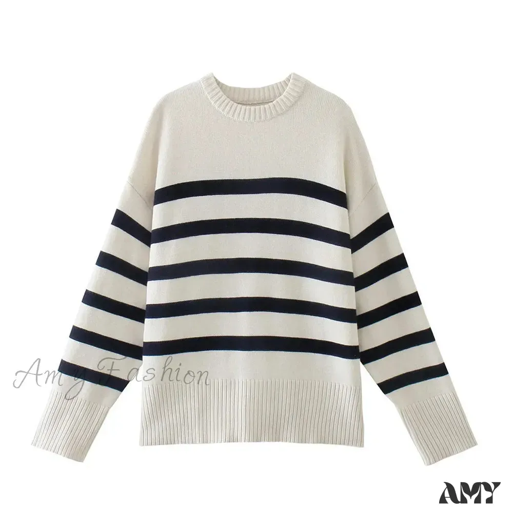 Striped Knitted Basic Thick Loose Warm Casual Streetwear Sweater