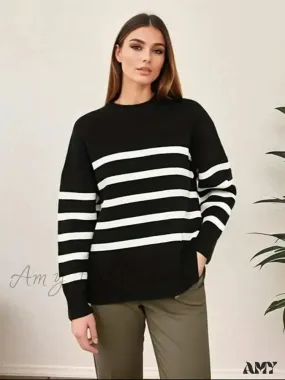 Striped Knitted Basic Thick Loose Warm Casual Streetwear Sweater