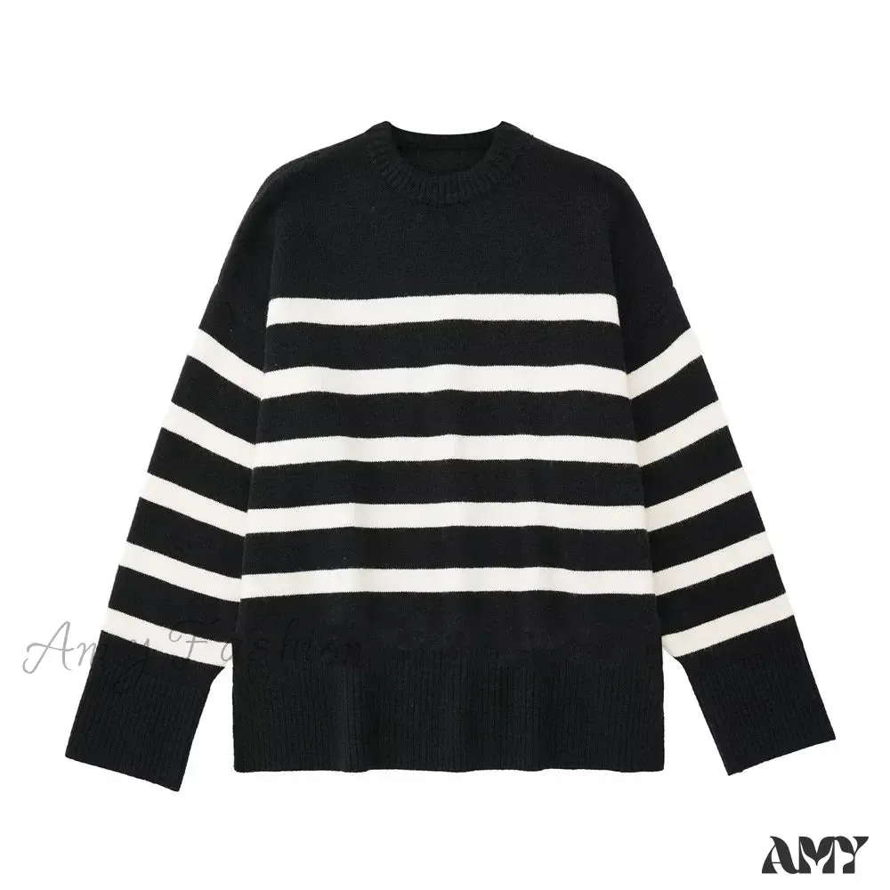 Striped Knitted Basic Thick Loose Warm Casual Streetwear Sweater