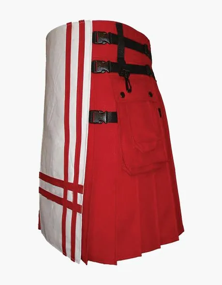 Stylish utility kilt in red and white with two tones