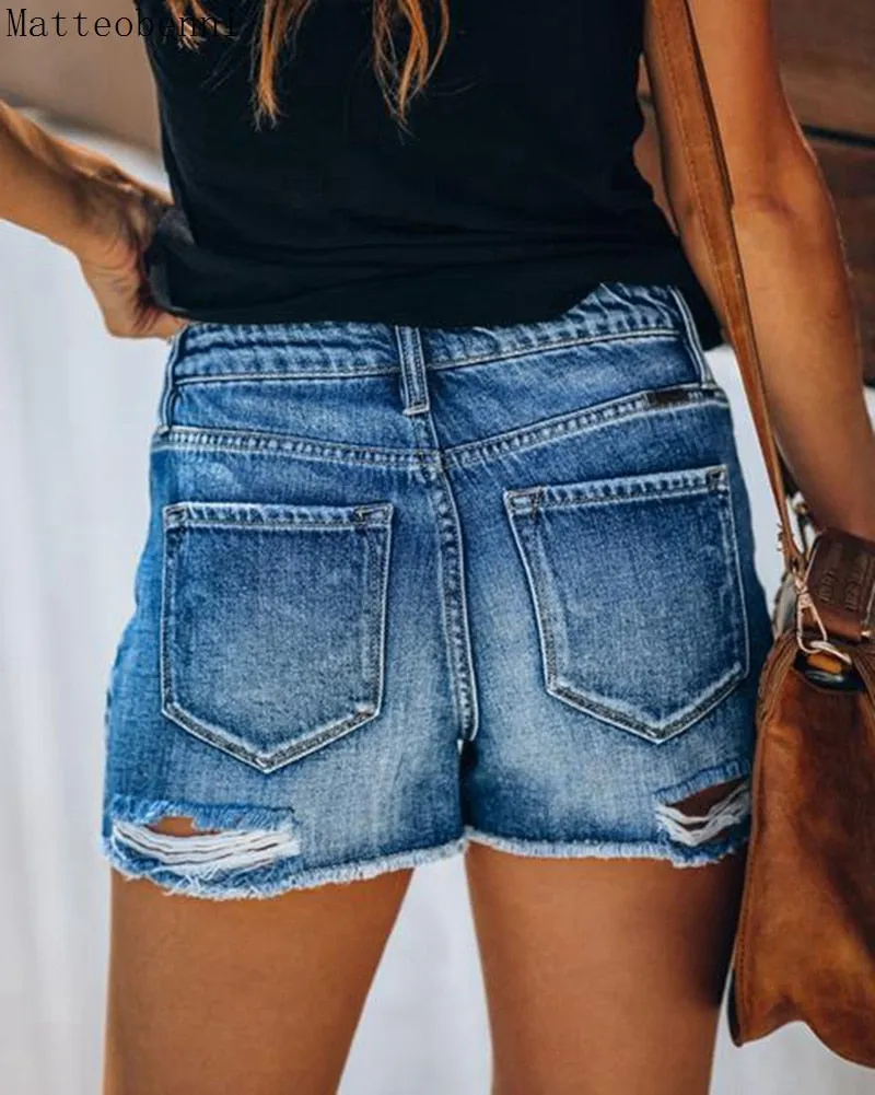 Summer High Waist Jeans Ripped Hole Jeans Short Push Up Casual Slim Denim Shorts