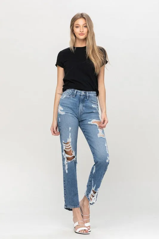 Super High Rise Tattered Ankle Straight-Flying Monkey Brand Jeans