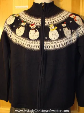 Tacky Cheap Ugly Christmas Sweater with Snowmen on Front and Back  (f606)