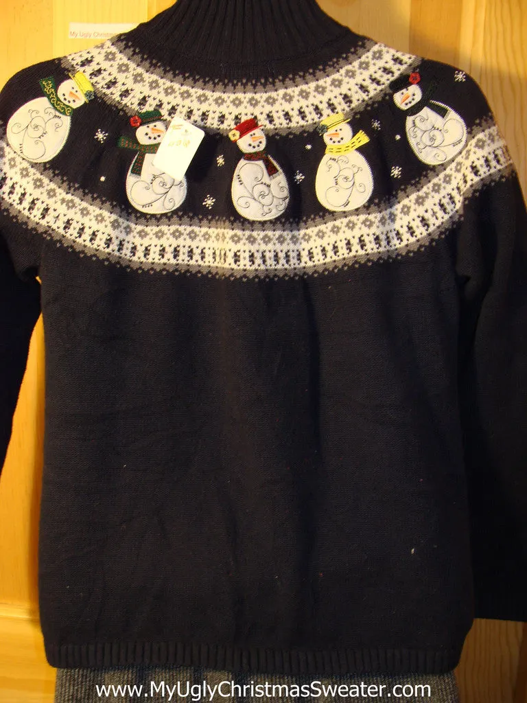 Tacky Cheap Ugly Christmas Sweater with Snowmen on Front and Back  (f606)