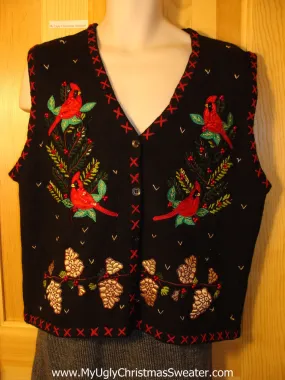 Tacky Ugly Christmas Sweater with Red Cardinals (f714)