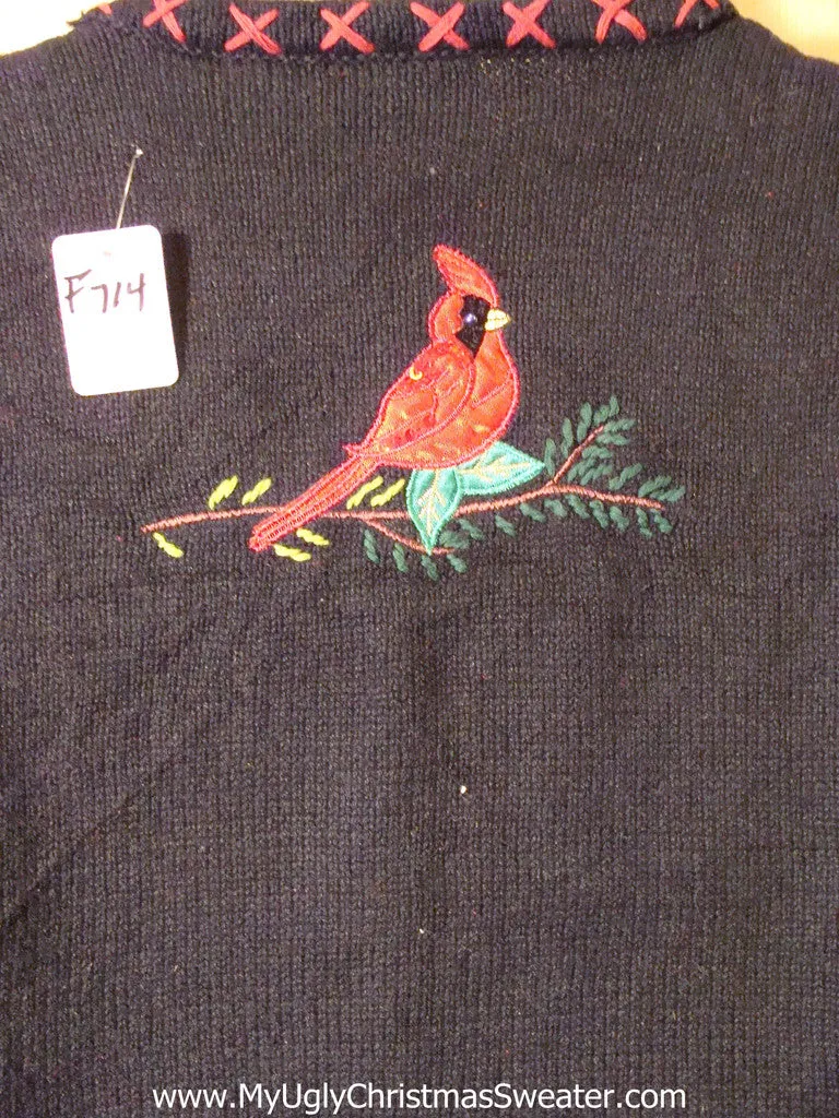 Tacky Ugly Christmas Sweater with Red Cardinals (f714)