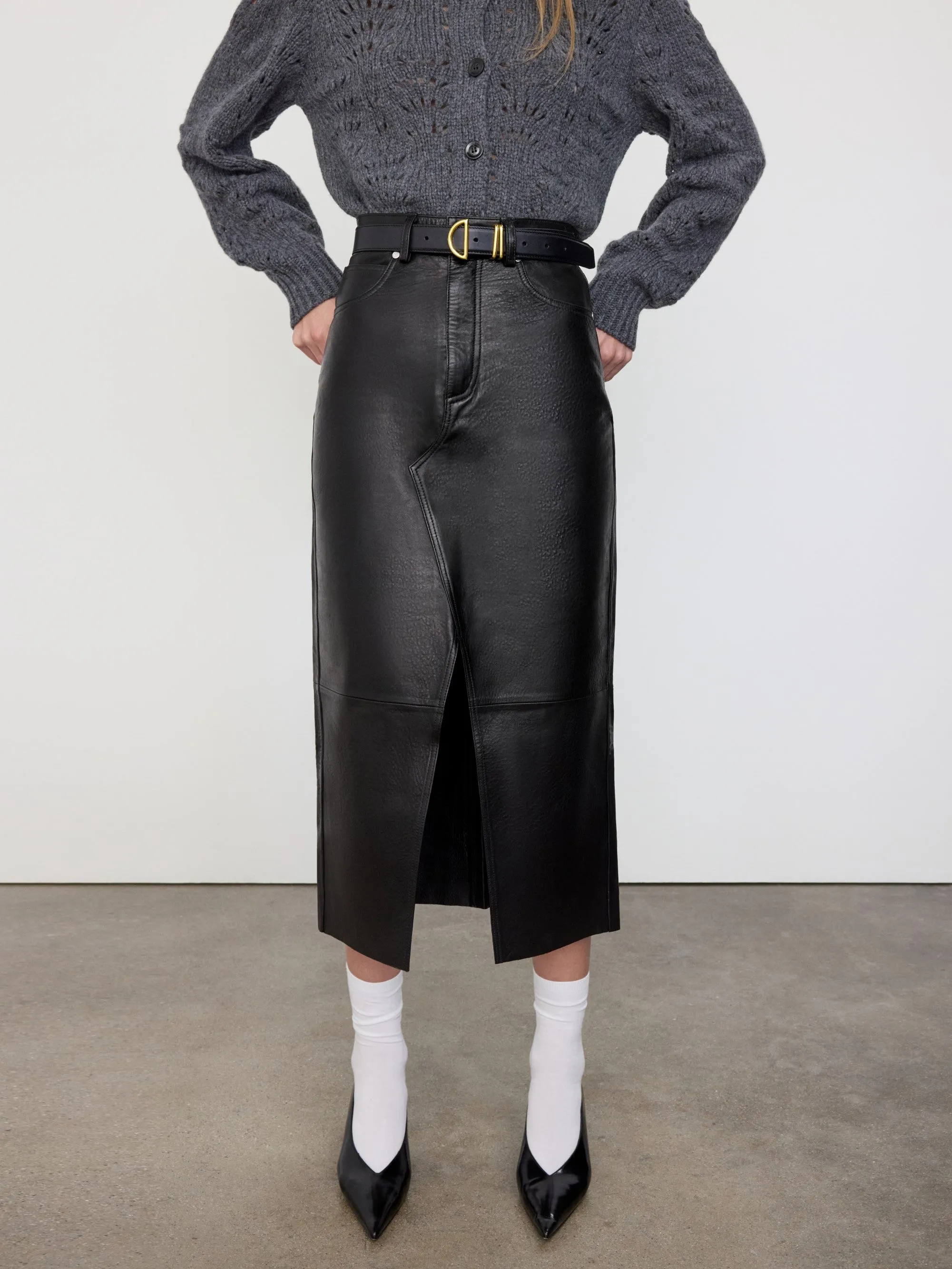 The Leather Midaxi Skirt -- Black