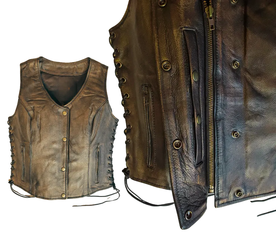 The "Carly" Brown Snap/Zip Leather Vest