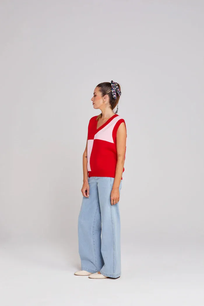 Thing Thing Divide Check Vest - Pink Tomato